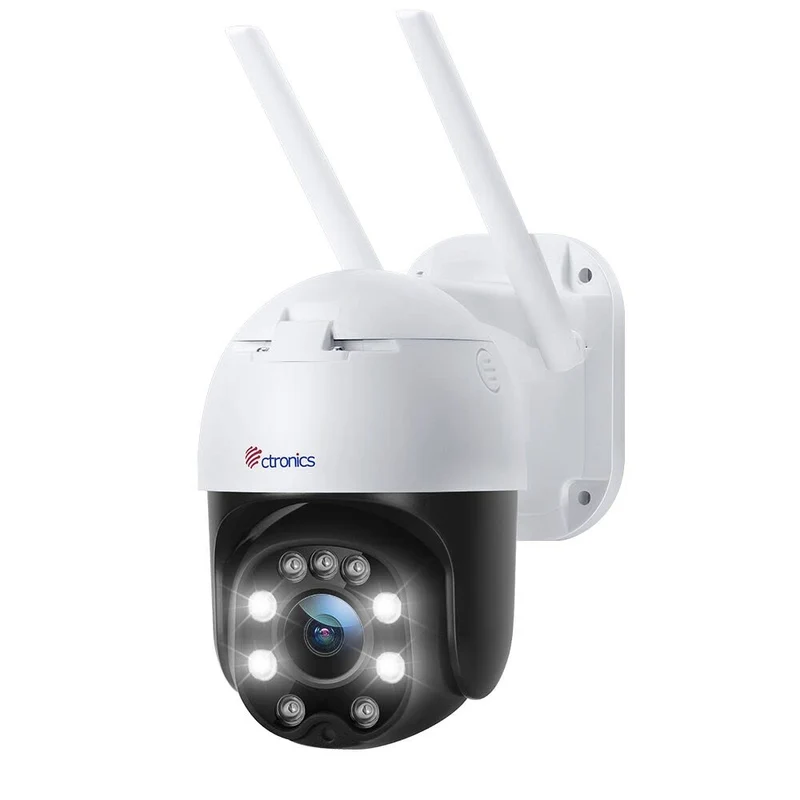 Cámara de vigilancia WiFi exterior Ctronics 5MP con visión nocturna en color de 25 m, detección de personas y seguimiento automático