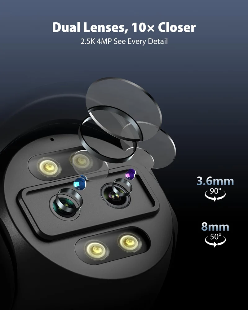 Ctronics 2.5K 4G Cámara de Vigilancia Exterior con Doble Lente, Zoom Híbrido 10X, Auto-Tracking