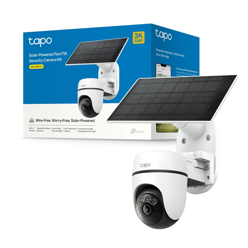 Tapo C630 KIT Telecamera WiFi Esterno 3K 5MP Senza Fili con Pannello Solare, 360° PTZ