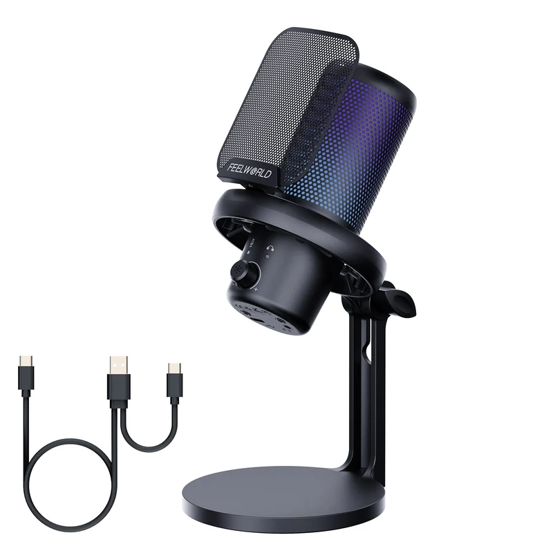 Microfono a condensatore USB per PC da gioco FEELWORLD VM1 con supporto da tavolo