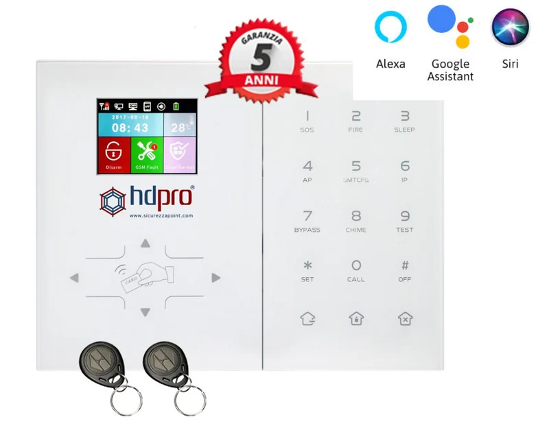 Centrale Antifurto Alexa Google Assistant WIFI HDPRO 4G TOP WIFI+GSM COLOUR tripla frequenza HDPRO® App e 2 Proxy