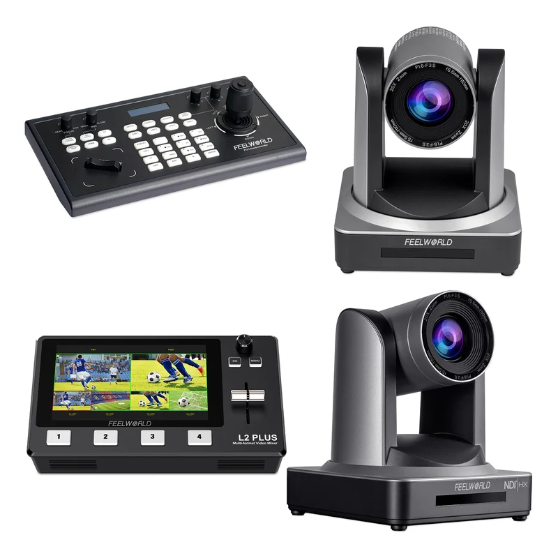 Set bundle controller PTZ KBC10 FEELWORLD e switcher video L2 Plus e telecamera PTZ POE20X e telecamera PTZ NDI20X
