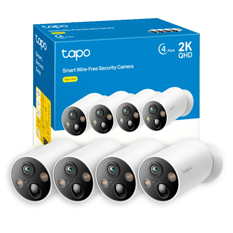 Tapo C425 Telecamera WiFi Esterno 2K 4MP Batteria, Base Magnetica, 4pz
