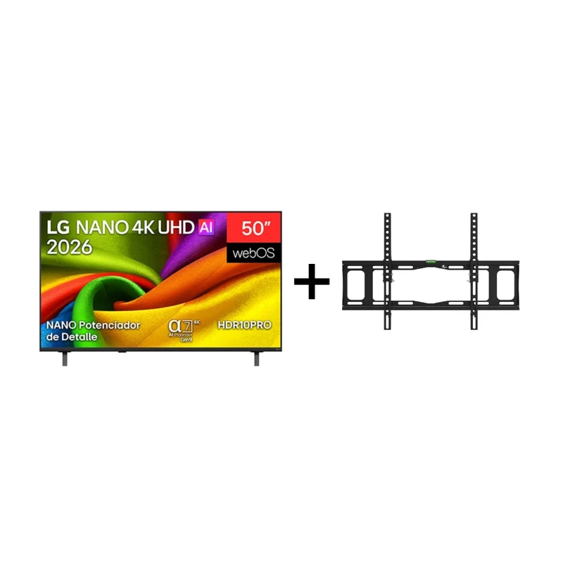 LG Pantalla 50" Nano 4K UHD Smart AI NU850, 50NU850BPSA + Gratis Xtech Soporte Inclinable de Pared para Pantalla de 32" a 70"