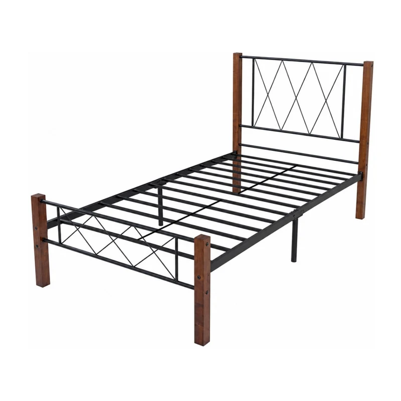 Tokoa Cama de Metal con Respaldo Metal y Madera