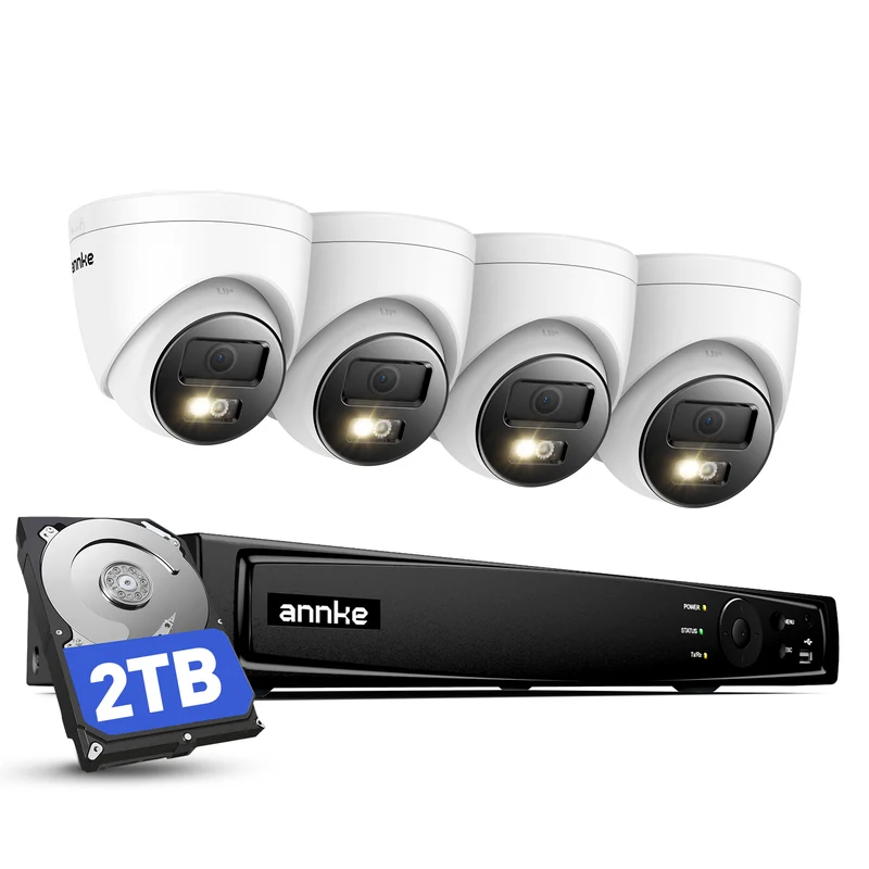 ANNKE Kit Videosorveglianza PoE 4K, NVR 8CH, HDD 2TB, Registrazione 24/7, 4× Telecamere IP Turret 8MP, Smart Dual Light, Visione Notturna a Colori, Rilevamento IA di Persone e Veicoli