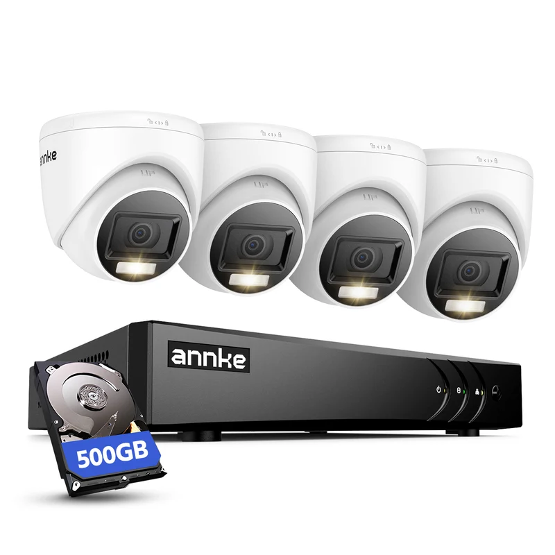 ANNKE 3K Lite DVR, 2MP Visione Notturna a Colori Telecamere, 500GB HDD, DVR 8 Canali con Riconoscimento Persone/Veicoli, 4x 1080P Telecamera Analogica Kit Videosorveglianza Esterno, Accesso Remoto