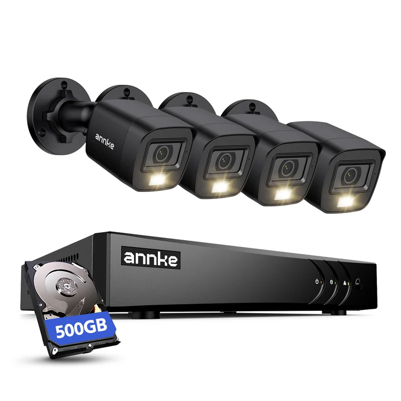 ANNKE 3K Lite 8CH DVR Con 4x1080P Cablato Telecamere Kit,500GB Disco Rigido, DVR 8 Canali con Riconoscimento Persone/Veicoli,4x 2MP Visione Notturna a Colori Telecamera Analogica Kit Videosorveglianza