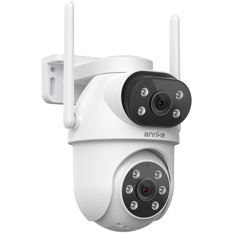 ANNKE 4MP (2MP+2MP) Telecamera WiFi Esterno con Doppia Lente, 360° Telecamera, Visione Notturna a Colori, Rilevamento Movimento, Audio Bidirezionale, Registrazione 24/7, 2,4/5 GHz WiFi, IP66