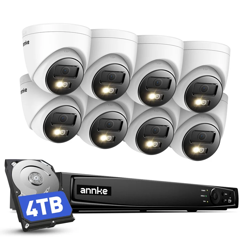 ANNKE Set di telecamere di sorveglianza PoE 4K per esterni, 16 canali, 12 MP, NVR con HDD da 4 TB per registrazione 24/7, videosorveglianza con 8 telecamere IP PoE da 8 MP con visione notturna a