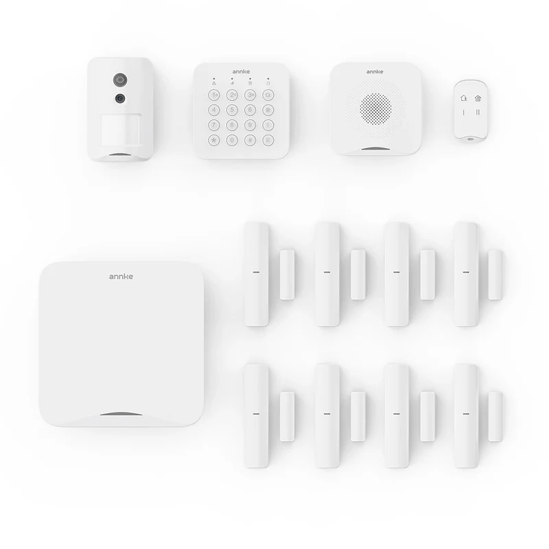 ANNKE Sistema di Allarme Wireless All-in-One con Rilevatore di Fumo, 8 Sensori Porte/Finestre, Sensore PIR con Telecamera, Sistema di Sicurezza DIY Espandibile per Casa e Ufficio, Monitoraggio Professionale 24/7, Controllo da App