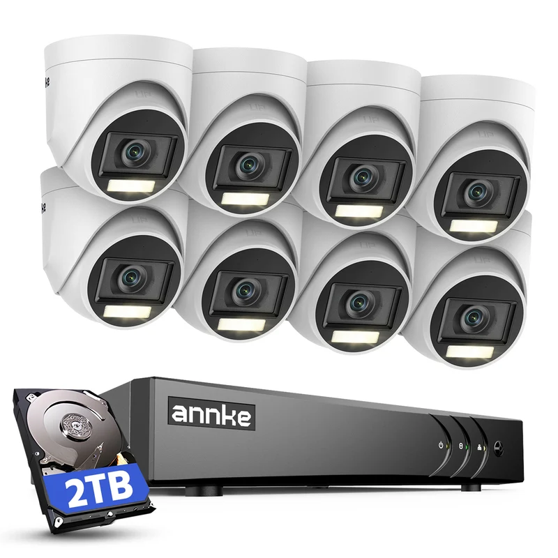 ANNKE 3K Kit Videosorveglianza Esterno con Audio,Rilevamento Uomini/Veicoli, 3K Lite DVR 8 Canali con 2TB Disco Rigido, 5MP Analogica Videocamera, Visione Notturna a Colori, Registrazione 24/7