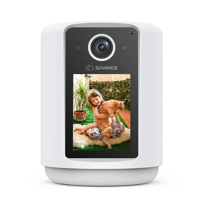 2K Battery Powered Wire-Free IP Camera with 2.4 inch Screen, Soft Night Light, One Click Call, Two-Way Audio WiFi Baby Monitor for Home Security Dog/Cat/Puppy, Night Vision, AI Motion Detection