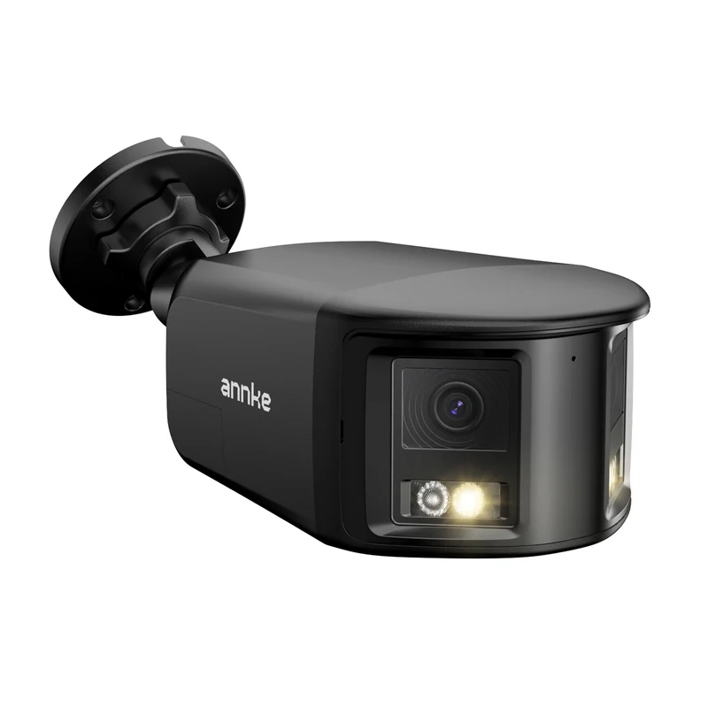 ANNKE Telecamera di sicurezza PoE 4K con doppia lente 4K con vista panoramica a 180°, audio bidirezionale, rilevamento persone/veicolo, registrazione 24/7, visione notturna a colori, IP67, resistente