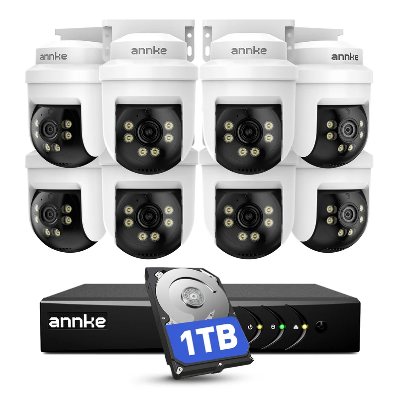 ANNKE 3K Kit Telecamere Videosorveglianza Cablate per Esterni, 8X 3K PTZ Telecamere con Audio, 5MP Lite DVR 8 Canali con Rilevamento IA di Persone/Veicoli e Hard Disk 1TB, Visione Notturna IR 100ft
