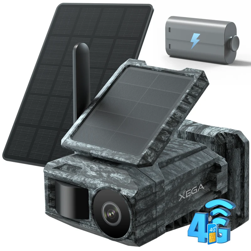Xega 2K Telecamera Solare 4G con Scheda SIM 2 Pannelli Solari,senza WiFi