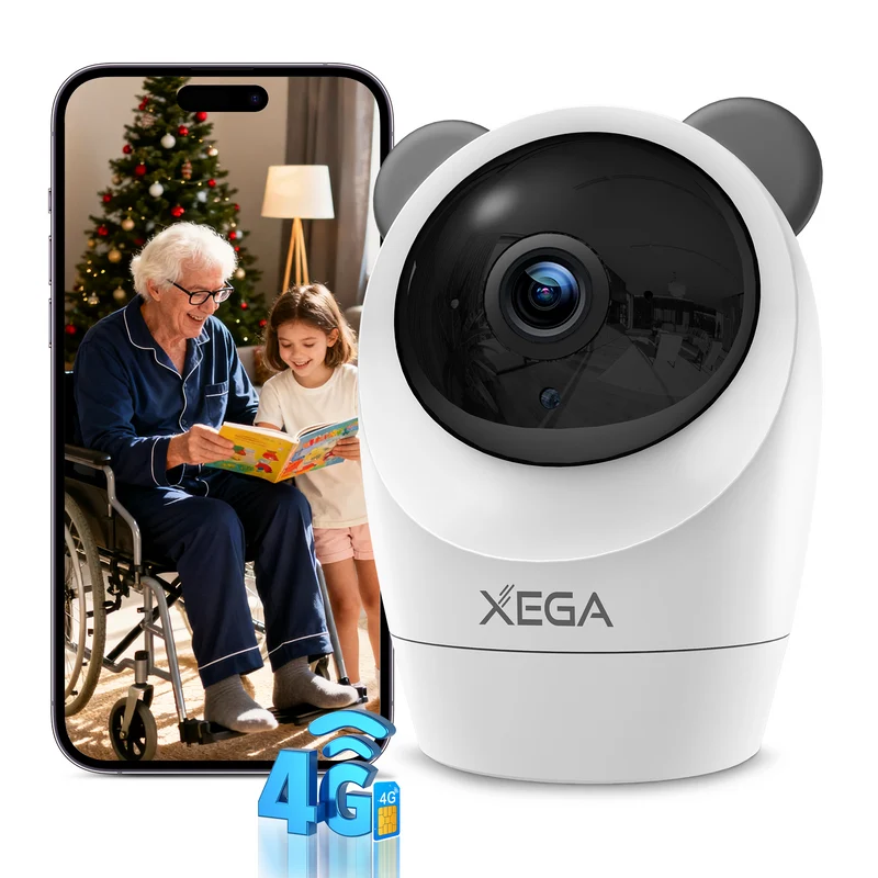Xega Telecamera 4G Interno SIM, 24/7, 2K Notte, Senza WiFi