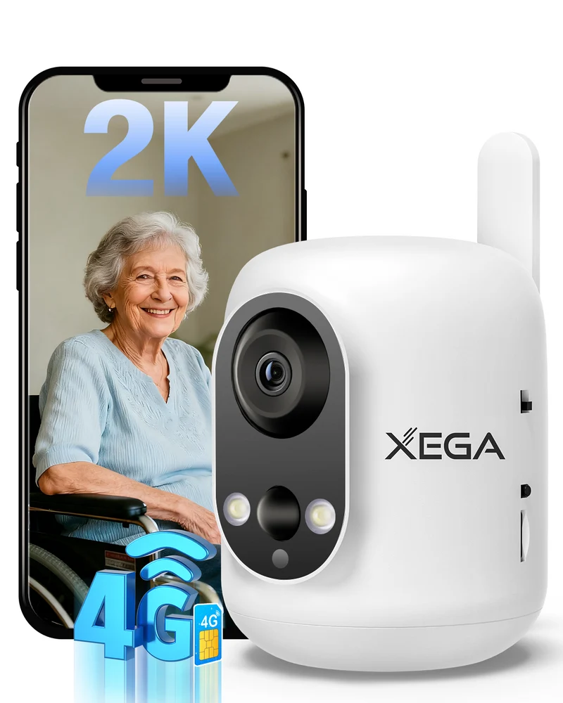 XEGA Telecamera 4G da Interno 2K con SIM e Batteria da 6000 mAh