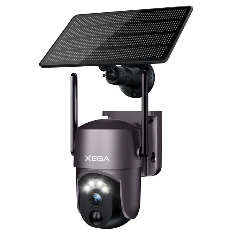 Xega Security Camera Wireless Outdoor 2K 360¡ã PTZ Camera Solar Security Cameras 2.4G WiFi Video Surveillance w/ Spotlight & Siren, Color Night Vision.