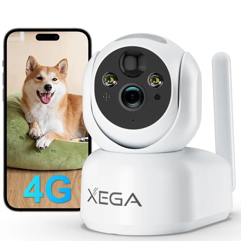 Xega 4G LTE Telecamera Interno con Sim/ 7800mAh Batteria senza Fili, 360° PTZ Telecamera Senza WiFi, 2K Videocamera Sorveglianza Interno con Visione Notturna a Colori, PIR Rilevamento, IP65