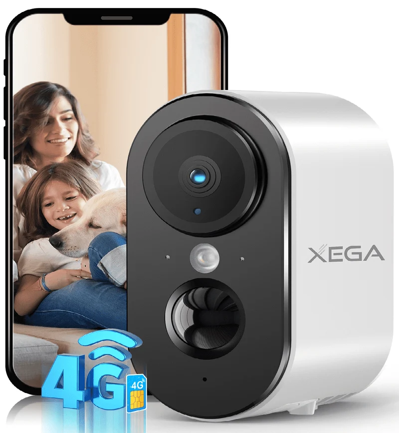 XEGA Telecamera 4G 3MP con SIM per Interni ed Esterni, Senza Wi-Fi