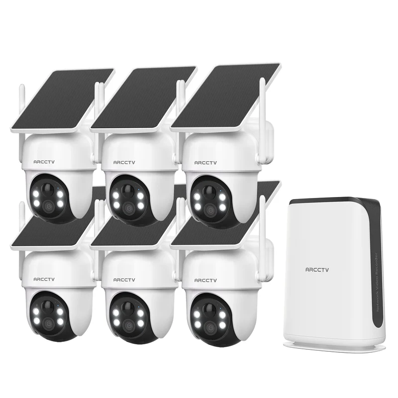 ARCCTV 360° PTZ Wireless Solar Security Cameras System 6-Cam-kit with NVR