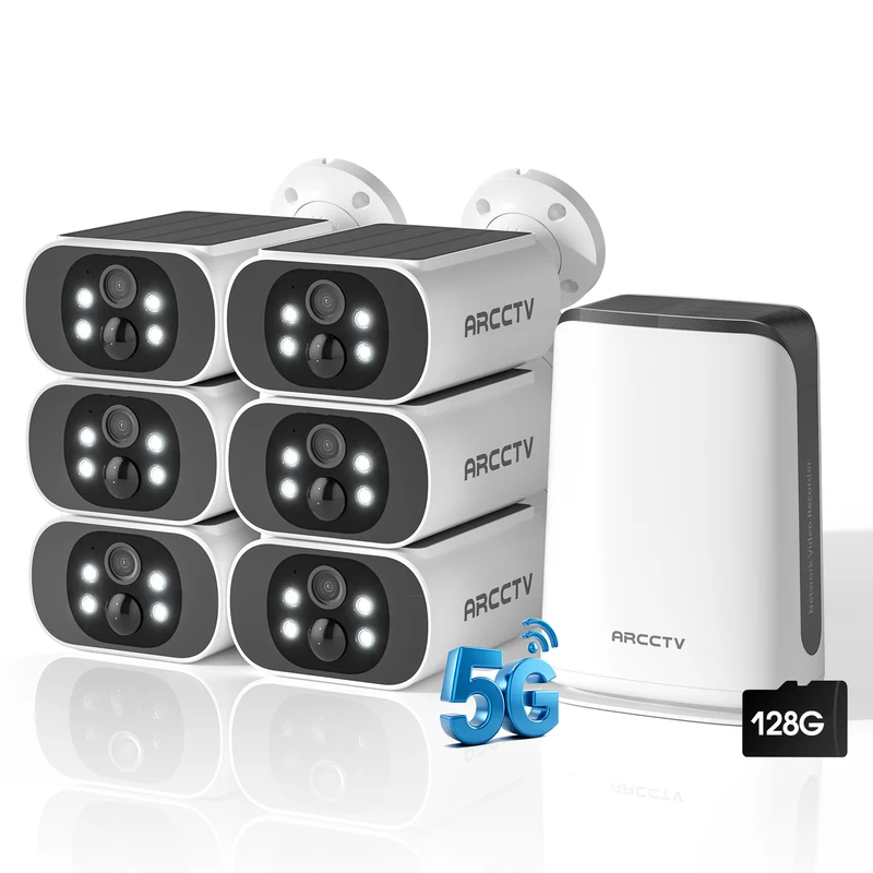 ARCCTV 2K 4MP HD Outdoor Wireless Solar Security Camera with NVR Base Station, 6 Camera Kit