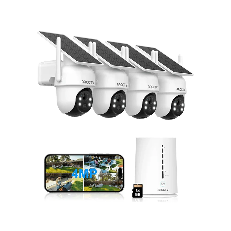 ARCCTV Pro 2K 4MP Integrated Solar Panel Battery Cameras System with 32GB SD Card