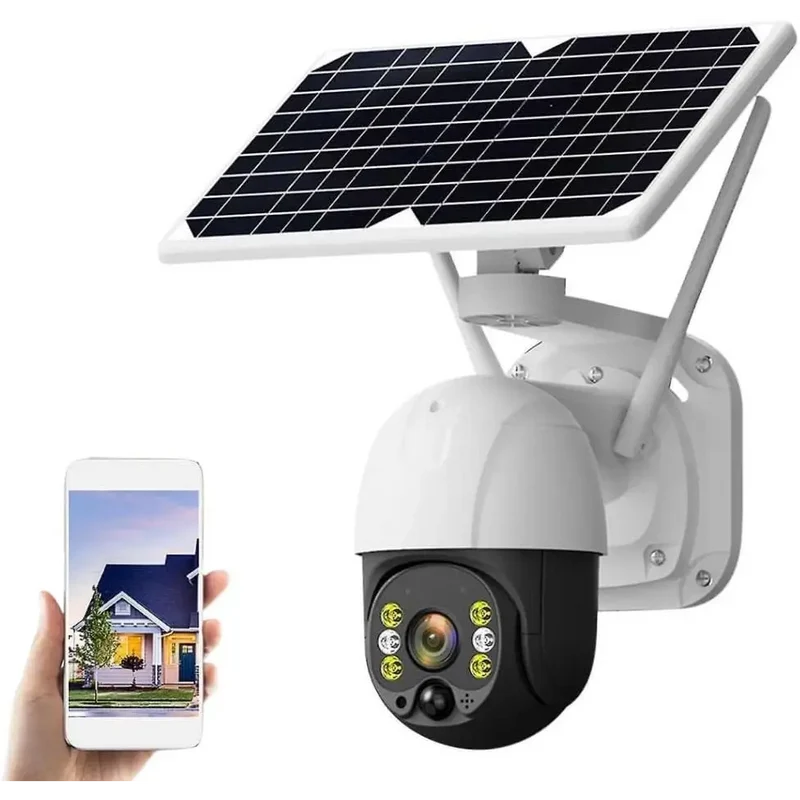 Telecamera Wifi Esterno Senza Fili con Pannello Solare, Videosorveglianza con Visione Notturna a Colori, Telecamera 2K Ptz 355°/90° con Audio Bidirezionale e Allarme