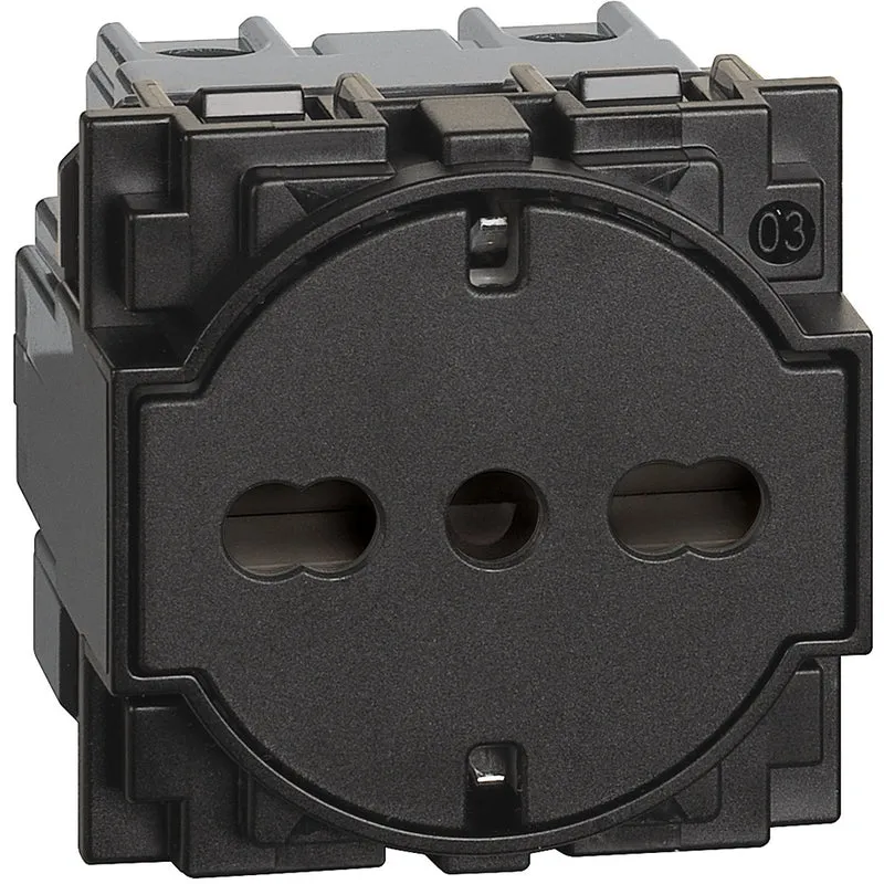 Presa Flat 2P+T 16A Standard Tedesco/Italiano Bticino Living Now Nero/Sabbia/Bianco – K4140A16F