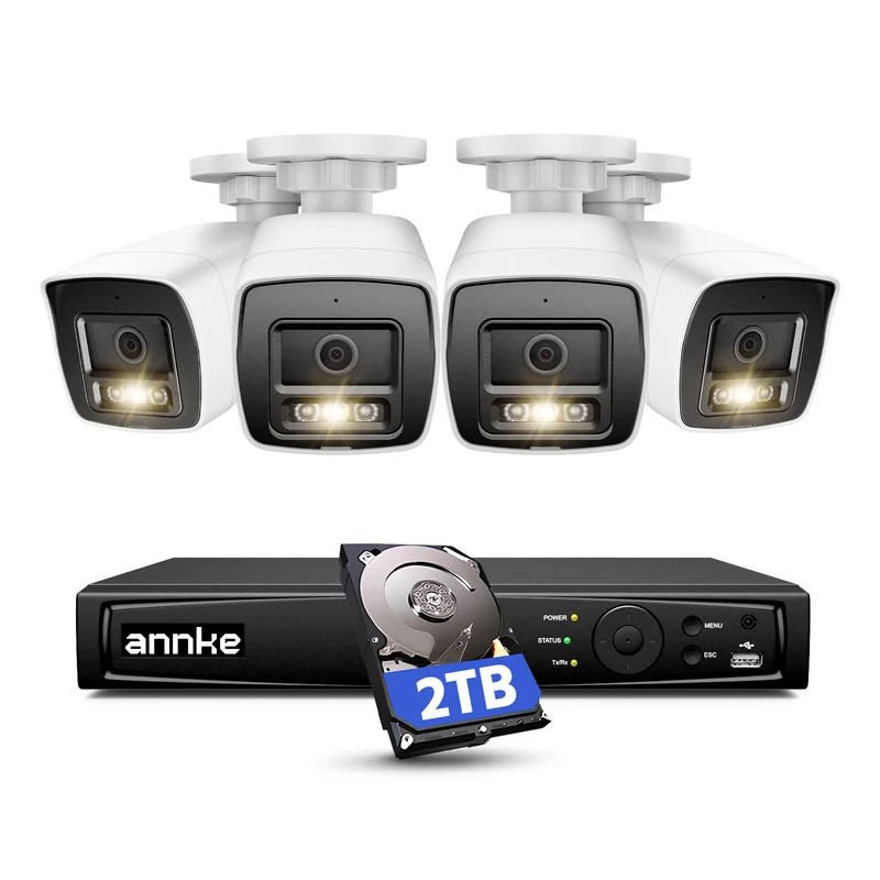 ANNKE Set di telecamere di sorveglianza PoE da 12 MP con fotocamera IP PoE da 4 x 12 MP, 8 CH H.265 + NVR con disco rigido da 2 TB per videosorveglianza 24/7, persone AI e rilevamento del veicolo