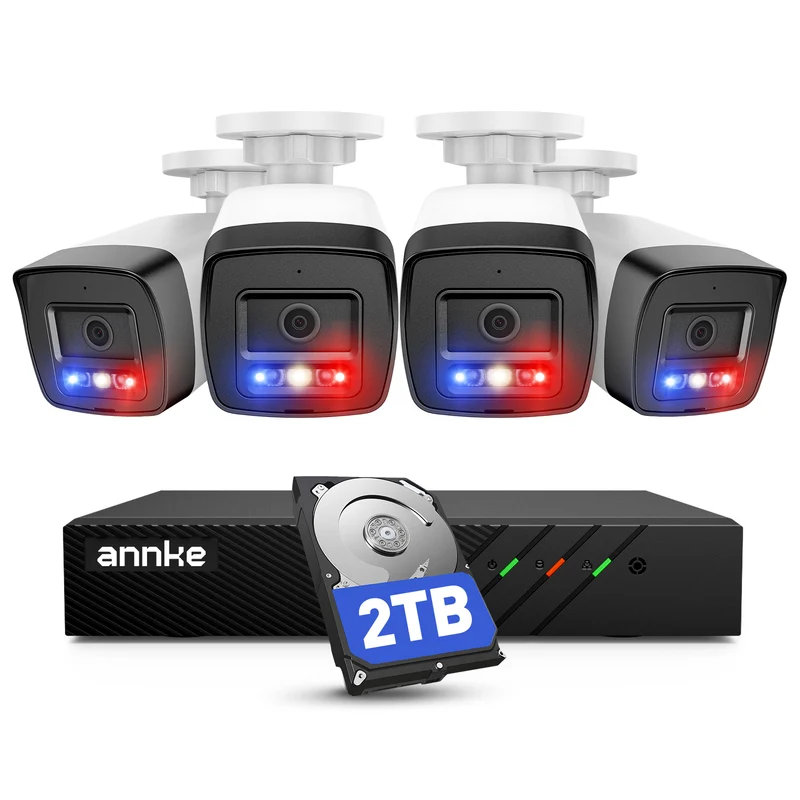 ANNKE Set di telecamere di sorveglianza PoE, 8MP 8CH NVR con HDD da 2TB e 4 telecamere IP PoE 3K con visione notturna a colori, H.265+, compatibile con Alexa, IP67, impermeabile, registrazione audio