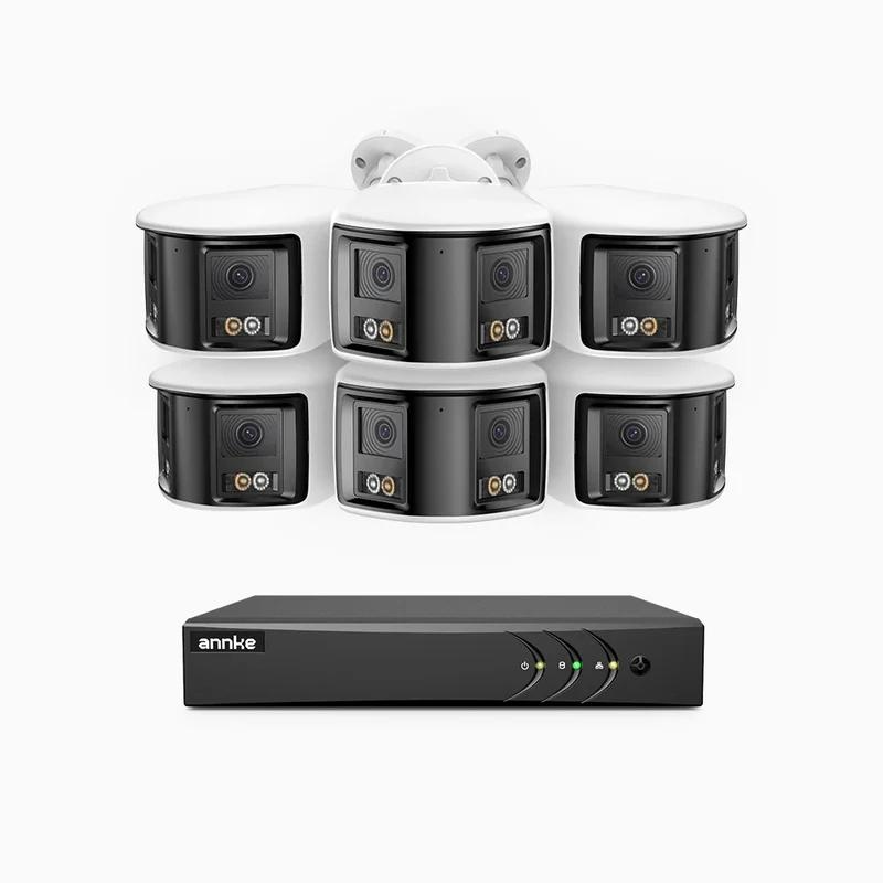 ACDK500 - Kit videosorveglianza analogica 8 canali con 6 telecamere 3K, doppio obiettivo, panoramica 180°, visione notturna intelligente Dual Light, Microfono Incorporato, protezione IP67
