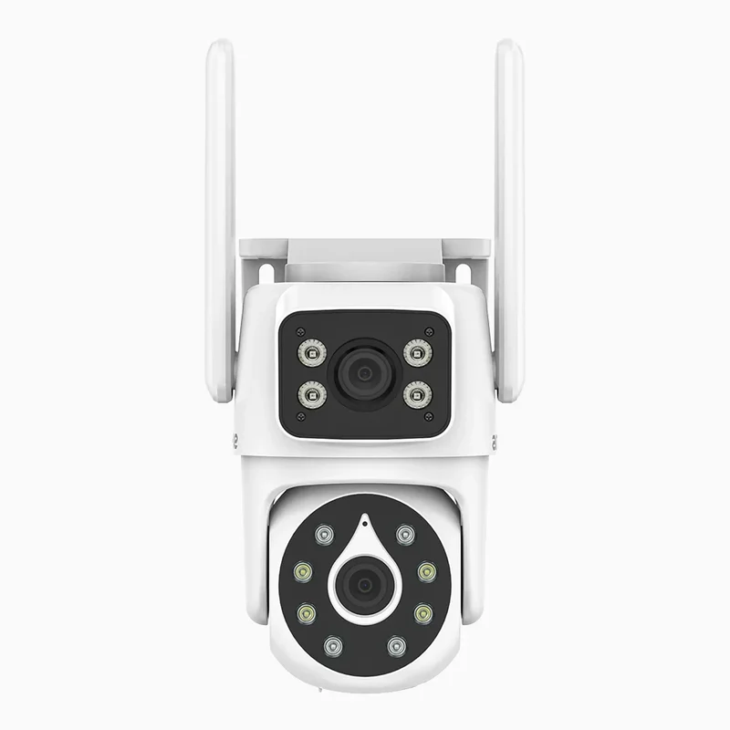 WCD400 - Telecamera di sicurezza WiFi wireless 4MP per esterni con doppio obiettivo, rilevamento umano AI, audio bidirezionale, rotazione 350° e inclinazione 90°, compatibile con Alexa