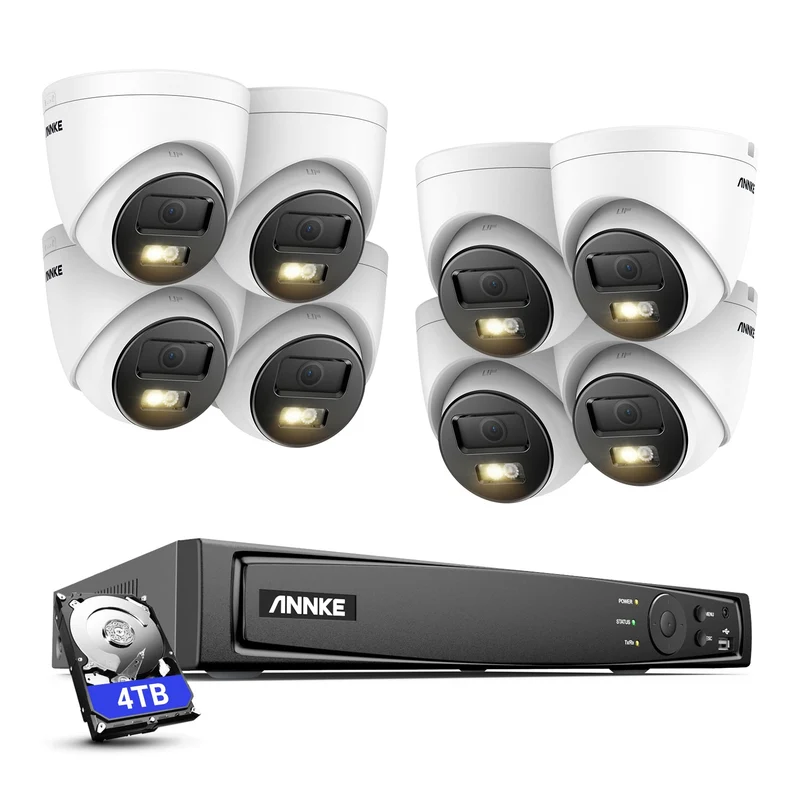 ANNKE Sistema di telecamera di sicurezza da 12 MP, registratore NVR a 16 canali con rilevamento di movimento intelligente, 8 telecamere IP PoE con visione notturna a colori e microfono, compatibile