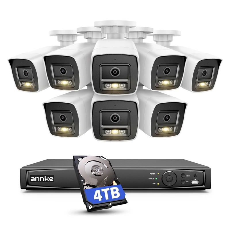 ANNKE Sistema di telecamera di sicurezza da 12 MP, registratore NVR 16 CH con rilevamento di movimento intelligente, 8 telecamere IP PoE da 12 MP con visione notturna a colori e microfono, compatibile