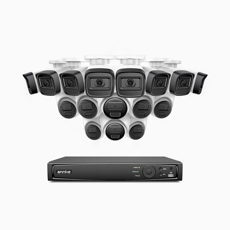 H300 - Kit videosorveglianza PoE 16 canali 3MP, 8 telecamera bullet e 8 telecamera turret, visione notturna EXIR 2.0, rilevamento del movimento, H.265+, impermeabilità IP67