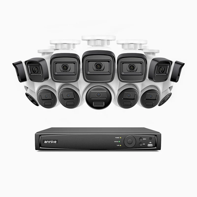 H300 - Kit videosorveglianza PoE 16 canali 3MP, 7 telecamera bullet e 7 telecamera turret, visione notturna EXIR 2.0, rilevamento del movimento, H.265+, impermeabilità IP67