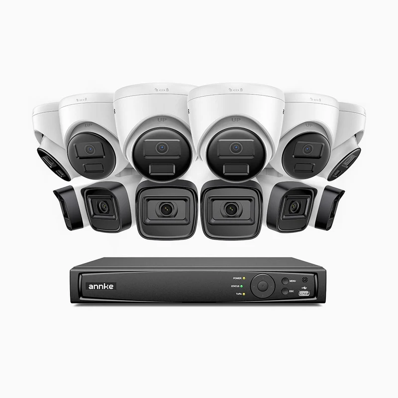 H300 - Kit videosorveglianza PoE 16 canali 3MP, 6 telecamera bullet e 6 telecamera turret, visione notturna EXIR 2.0, rilevamento del movimento, H.265+, impermeabilità IP67
