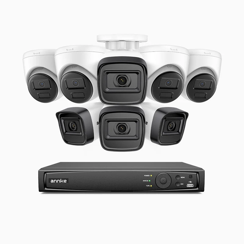 H300 - Kit videosorveglianza PoE 16 canali 3MP, 4 telecamera bullet e 4 telecamera turret, visione notturna EXIR 2.0, rilevamento del movimento, H.265+, impermeabilità IP67