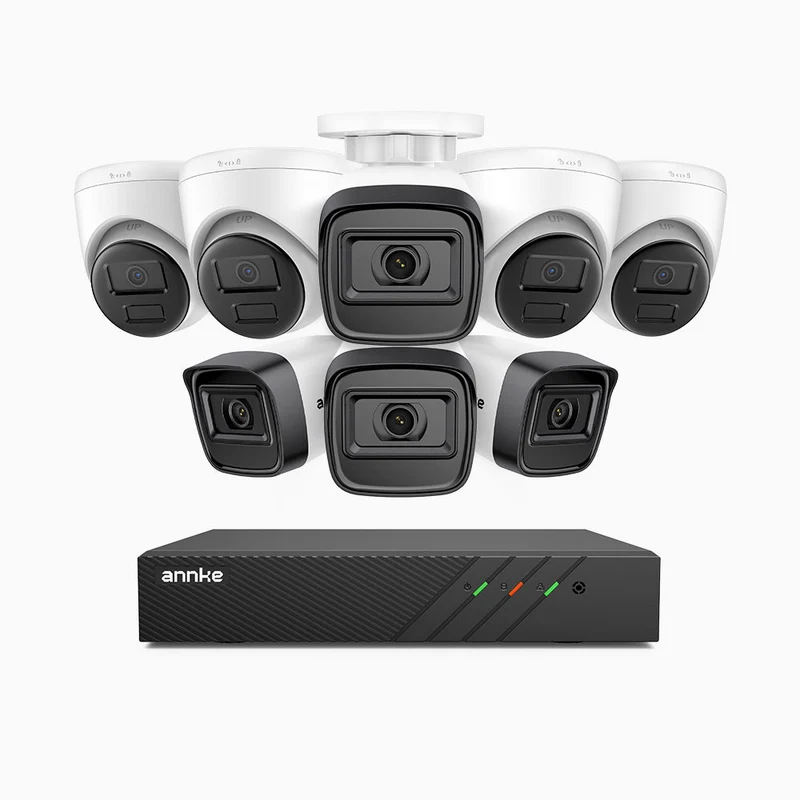 H300 - Kit videosorveglianza PoE 8 canali 3MP, 4 telecamera bullet e 4 telecamera turret, visione notturna EXIR 2.0, rilevamento del movimento, H.265+, impermeabilità IP67