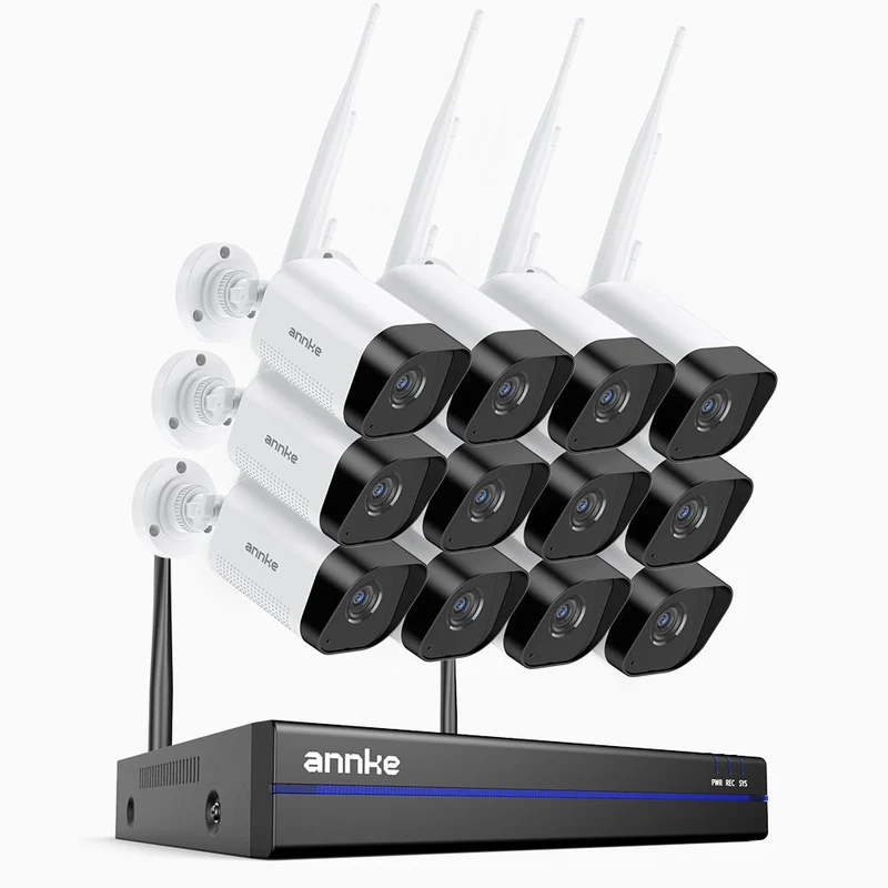WS800 - Kit videosorveglianza wireless 16 canali con 12 telecamere 8 MPX, WiFi dual-band 2,4/5,8 GHz Pro, rilevamento umano AI, audio bidirezionale, visione notturna, compatibile con Alexa