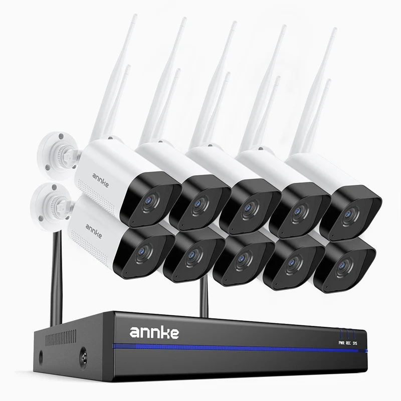 WS800 - Kit videosorveglianza wireless 16 canali con 10 telecamere 8 MPX, WiFi dual-band 2,4/5,8 GHz Pro, rilevamento umano AI, audio bidirezionale, visione notturna, compatibile con Alexa