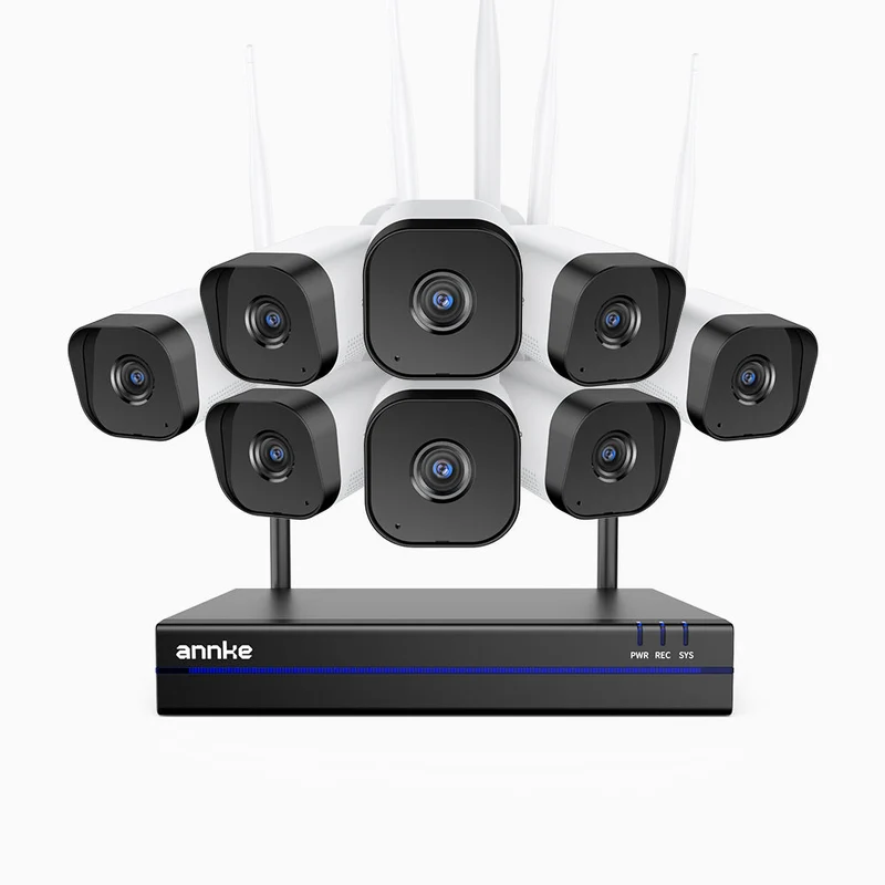 WS800 - Kit videosorveglianza wireless 16 canali con 8 telecamere 8 MPX, WiFi dual-band 2,4/5,8 GHz Pro, rilevamento umano AI, audio bidirezionale, visione notturna, compatibile con Alexa