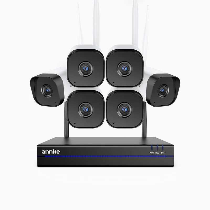 WS800 - Kit videosorveglianza wireless 16 canali con 6 telecamere 8 MPX, WiFi dual-band 2,4/5,8 GHz Pro, rilevamento umano AI, audio bidirezionale, visione notturna, compatibile con Alexa