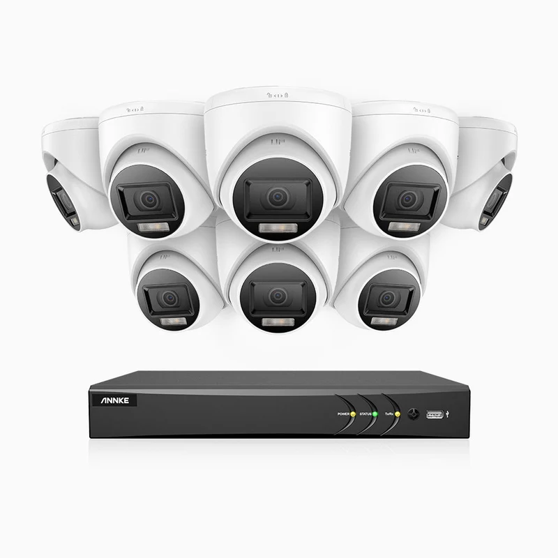 ADLK800 - Kit videosorveglianza analogica 8 canali con 8 telecamere 4K, Visione notturna a doppia luce, 3840x2160@20fps, apertura superiore f/1.6, segnale di uscita 4-in-1, IP67