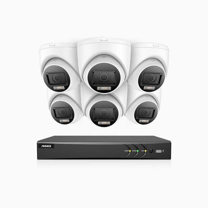 ADLK800 - Kit videosorveglianza analogica 8 canali con 6 telecamere 4K, Visione notturna a doppia luce, 3840x2160@20fps, apertura superiore f/1.6, segnale di uscita 4-in-1, IP67