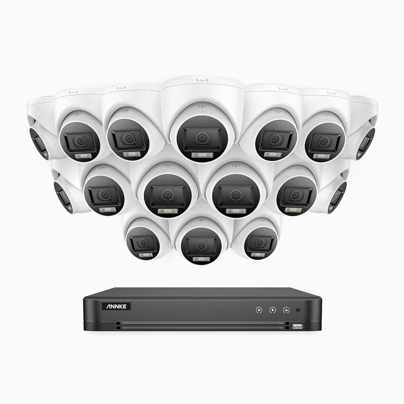 ADLK800 - Kit videosorveglianza analogica 16 canali con 16 telecamere 4K, Visione notturna a doppia luce, 3840x2160@20fps, apertura superiore f/1.6, segnale di uscita 4-in-1, IP67
