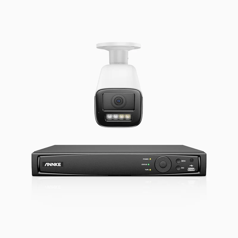 HZ804 - Kit videosorveglianza PoE 4 canali con 1 telecamera 4K, zoom ottico 4X, doppia luce visione notturna, rilevamento del movimento 2.0, Microfono integrato, sirena e allarme stroboscopico