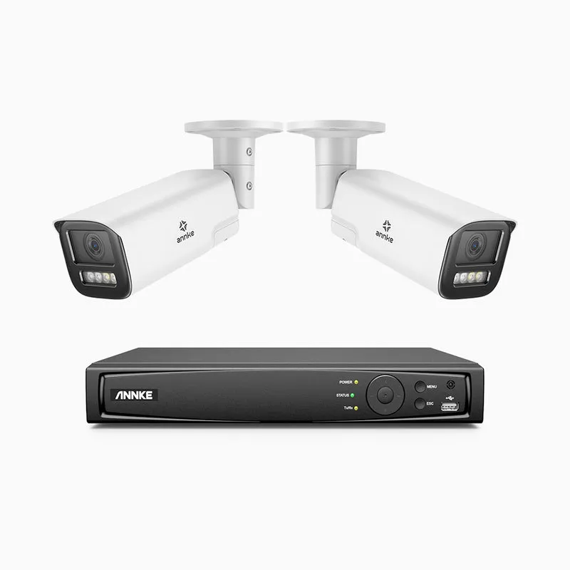 HZ804 - Kit videosorveglianza PoE 8 canali con 2 telecamere 4K, zoom ottico 4X, doppia luce visione notturna, rilevamento del movimento 2.0, Microfono integrato, sirena e allarme stroboscopico